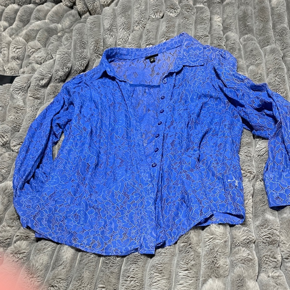 Torrid Royal Blue Lace Button Down Shirt